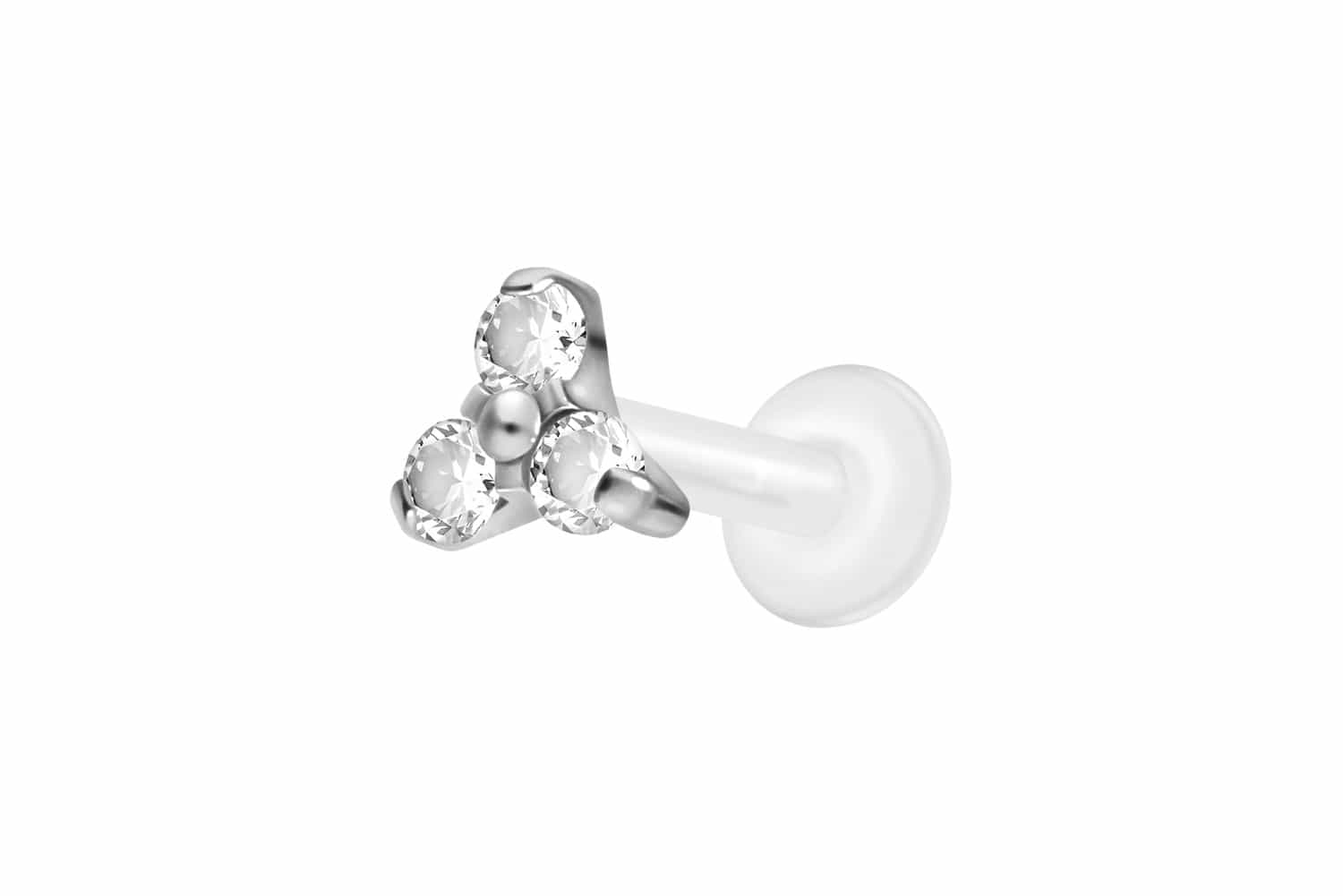 PTFE Labret Piercing mit Innengewinde + Titan-Aufsatz KRISTALLBLUME